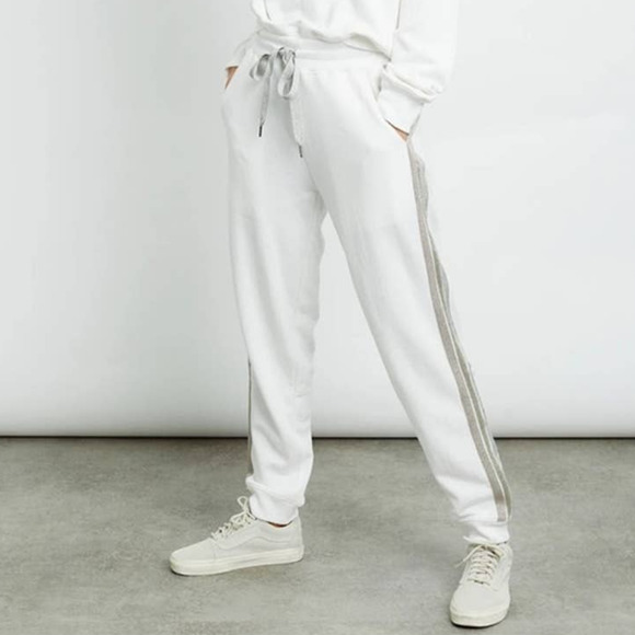 New Rails Oakland Slim Fit Glitter Stripe Joggers White Metallic Large L Lounge - Picture 14 of 14